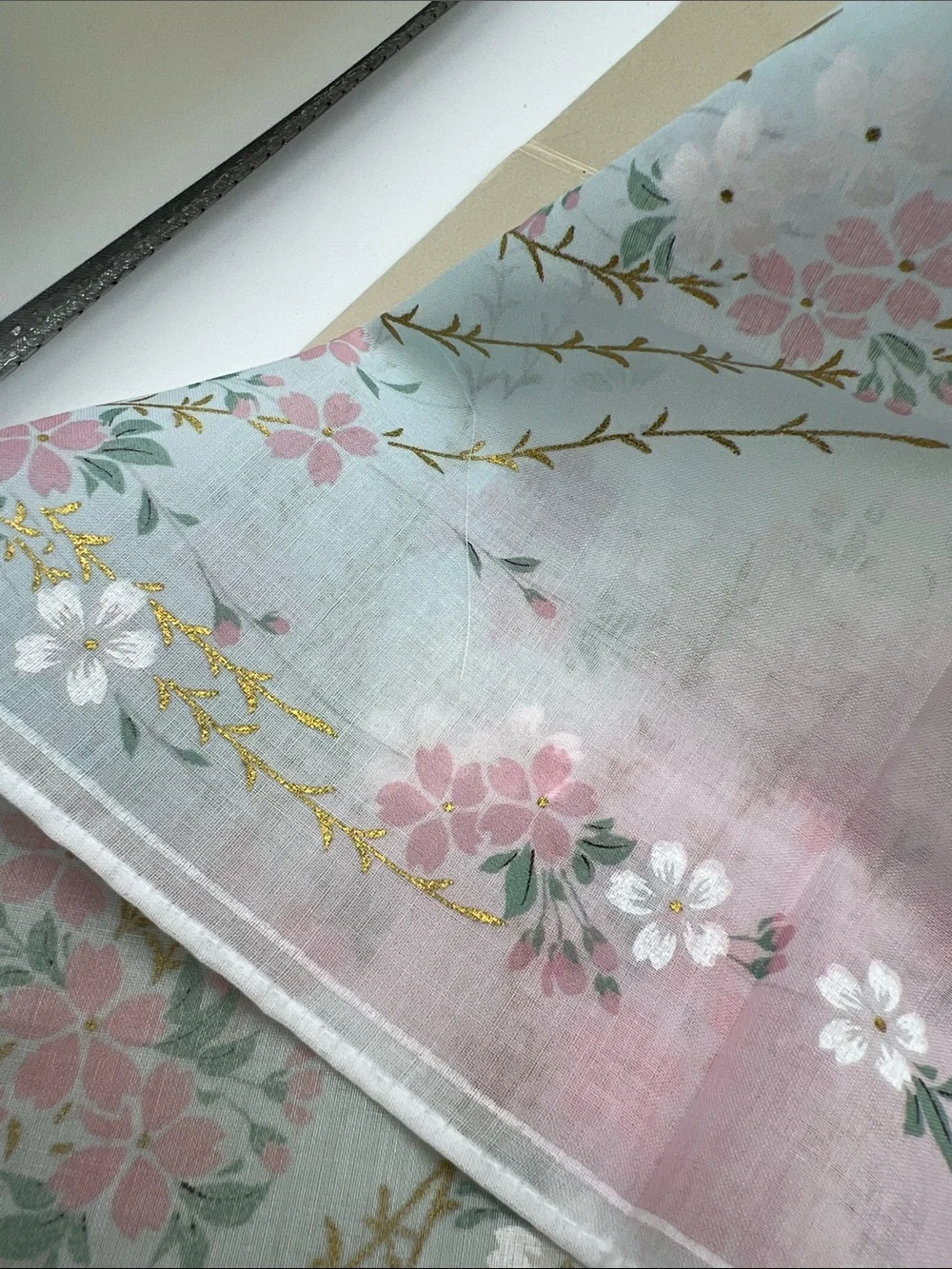 Scarf/Handkerchief Japan Festival Float Embroidered Cotton Pink/Light Blue NWT